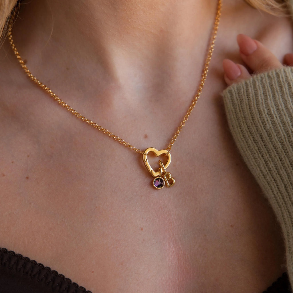 Rolo Heart Clasp Necklace Silver 18K Gold Plated