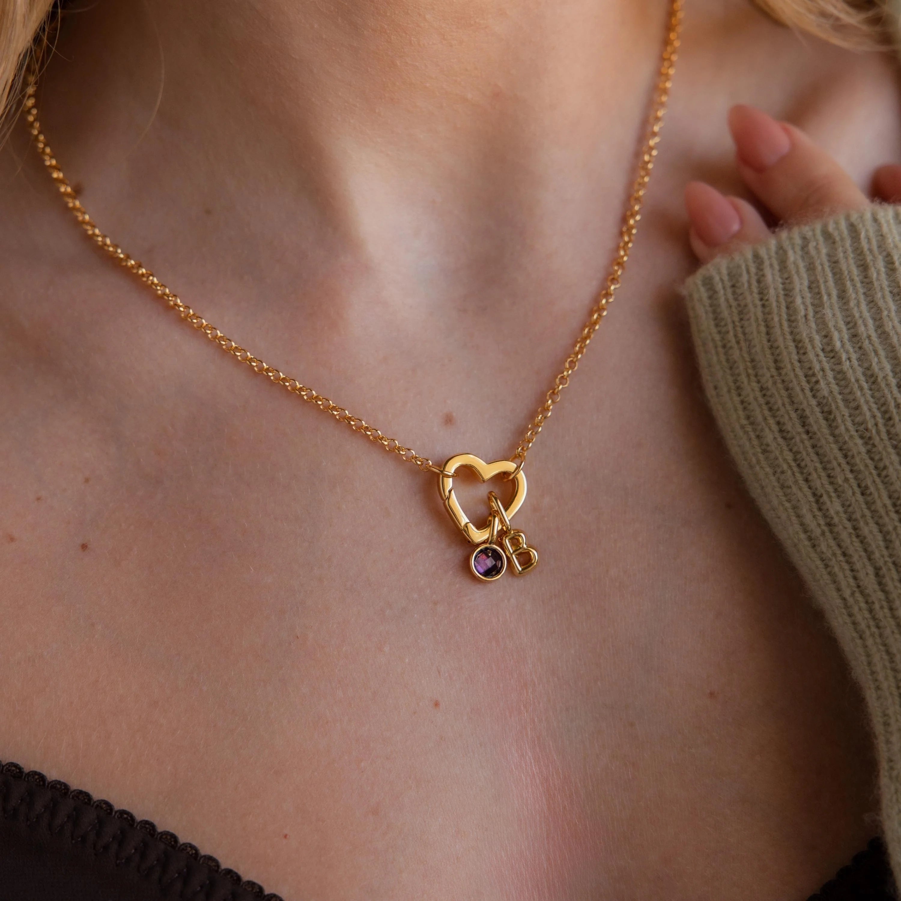 Rolo Heart Clasp Necklace Silver 18K Gold Plated