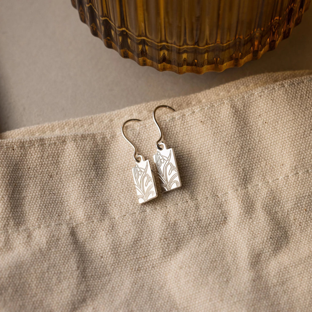 Rectangle Birth Flower Earrings Silver 18K Gold Plated