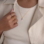 Toi et Moi Tapered  Baguette Birthstone Necklace Silver 18K Gold Plated