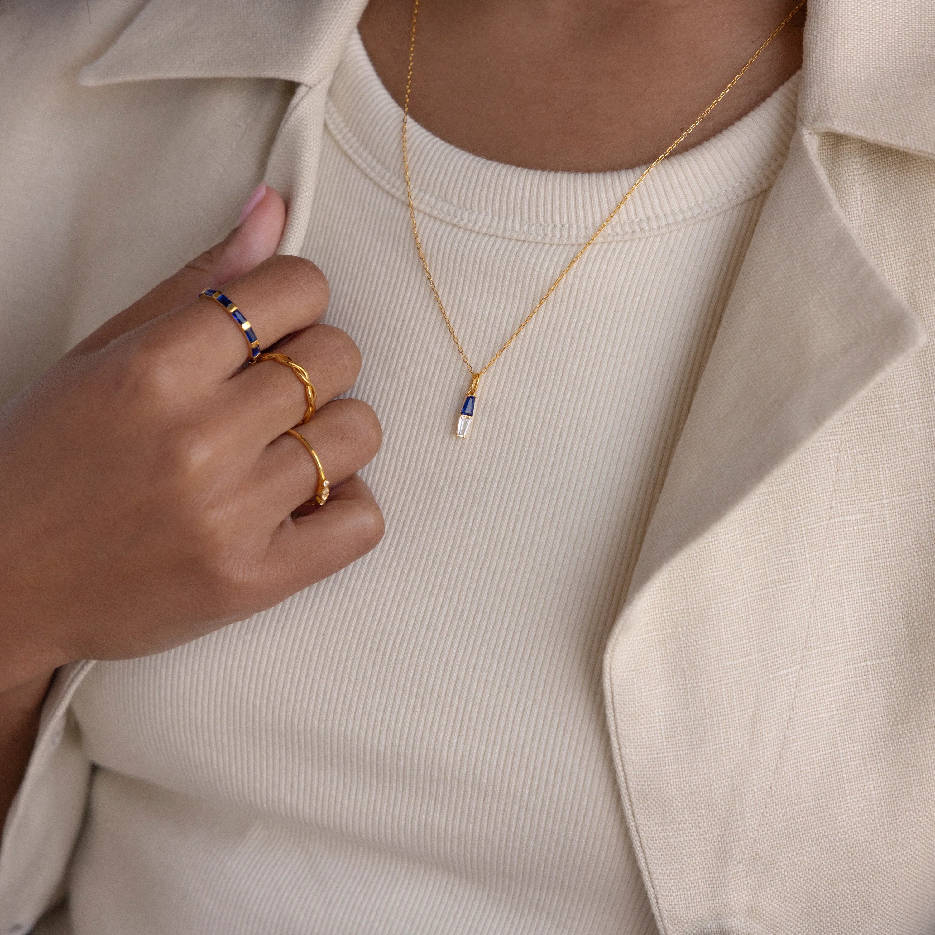 Toi et Moi Tapered  Baguette Birthstone Necklace Silver 18K Gold Plated