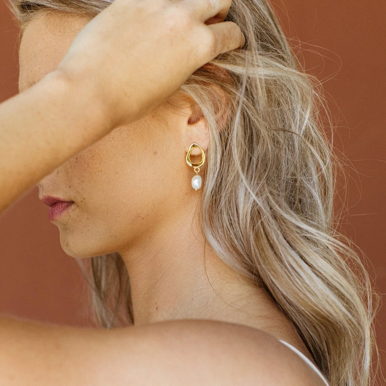 Rebecca Pearl Drop Earrings Silver 18K Gold Plated