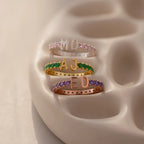 Pink Tourmaline Duo Initial Tennis Ring Silver 18K Gold Plated