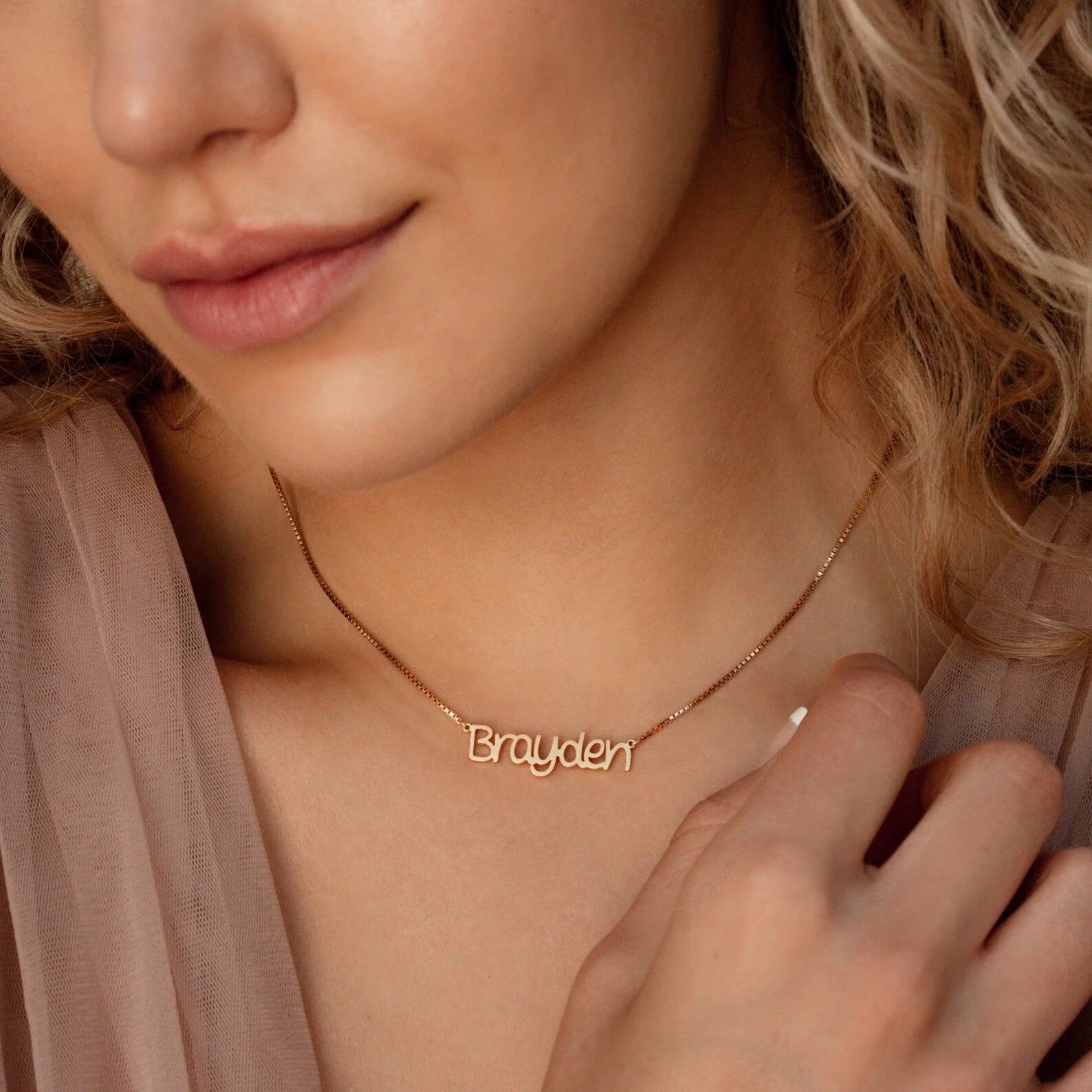 Nella Name Box Chain Necklace Silver 18K Gold Plated