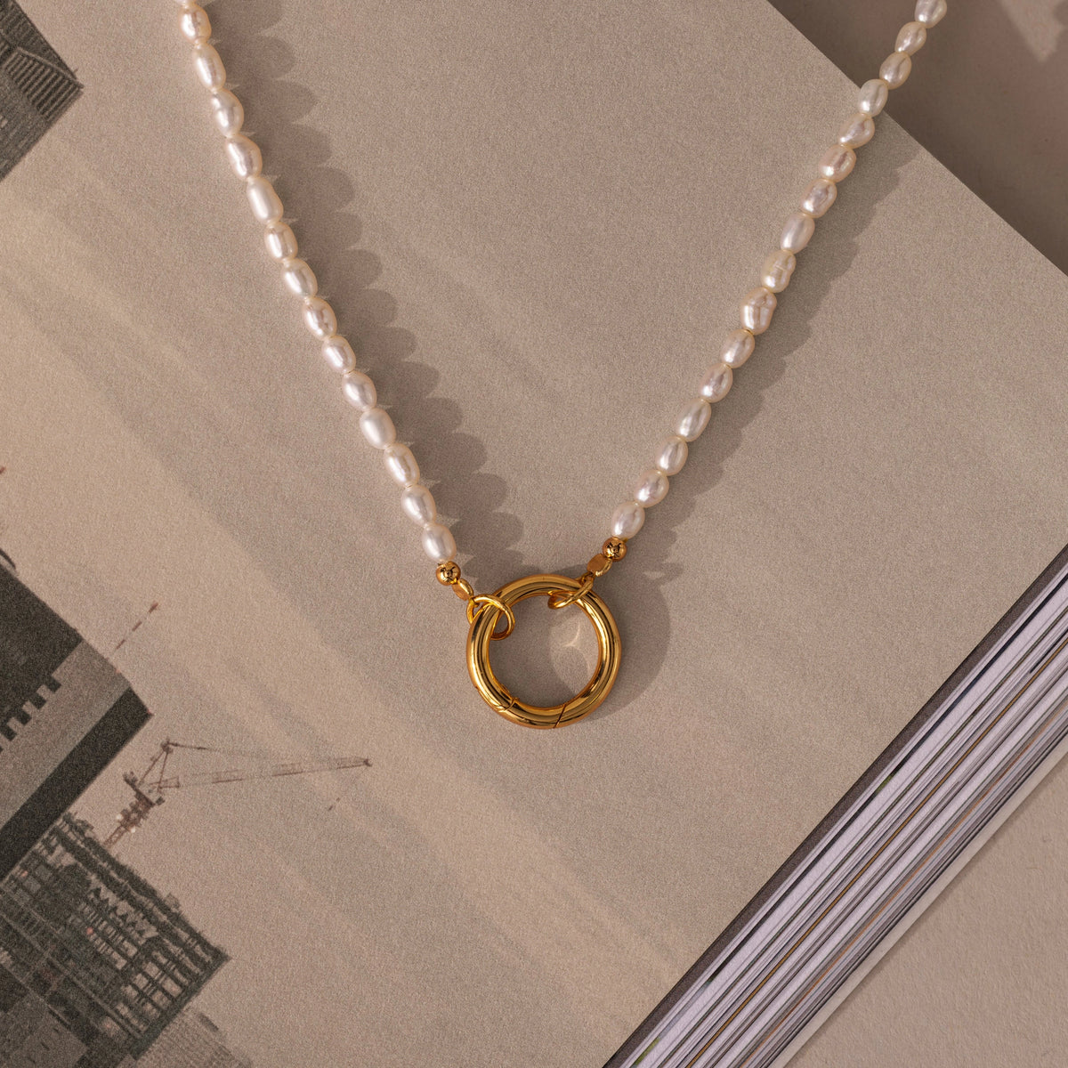 Pearl Chain Clasp Necklace Silver 18K Gold Plated