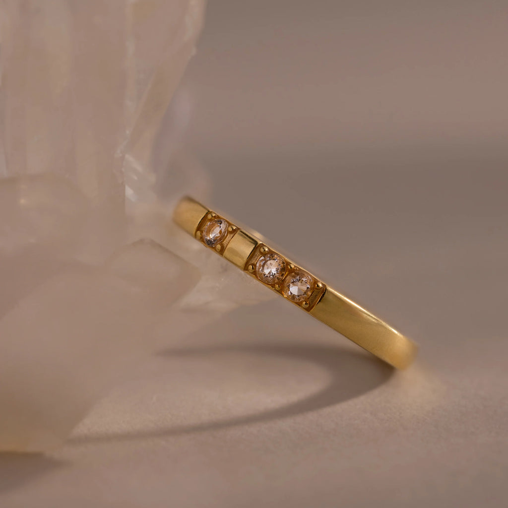 Diamond Morse Code Ring Silver 18K Gold Plated