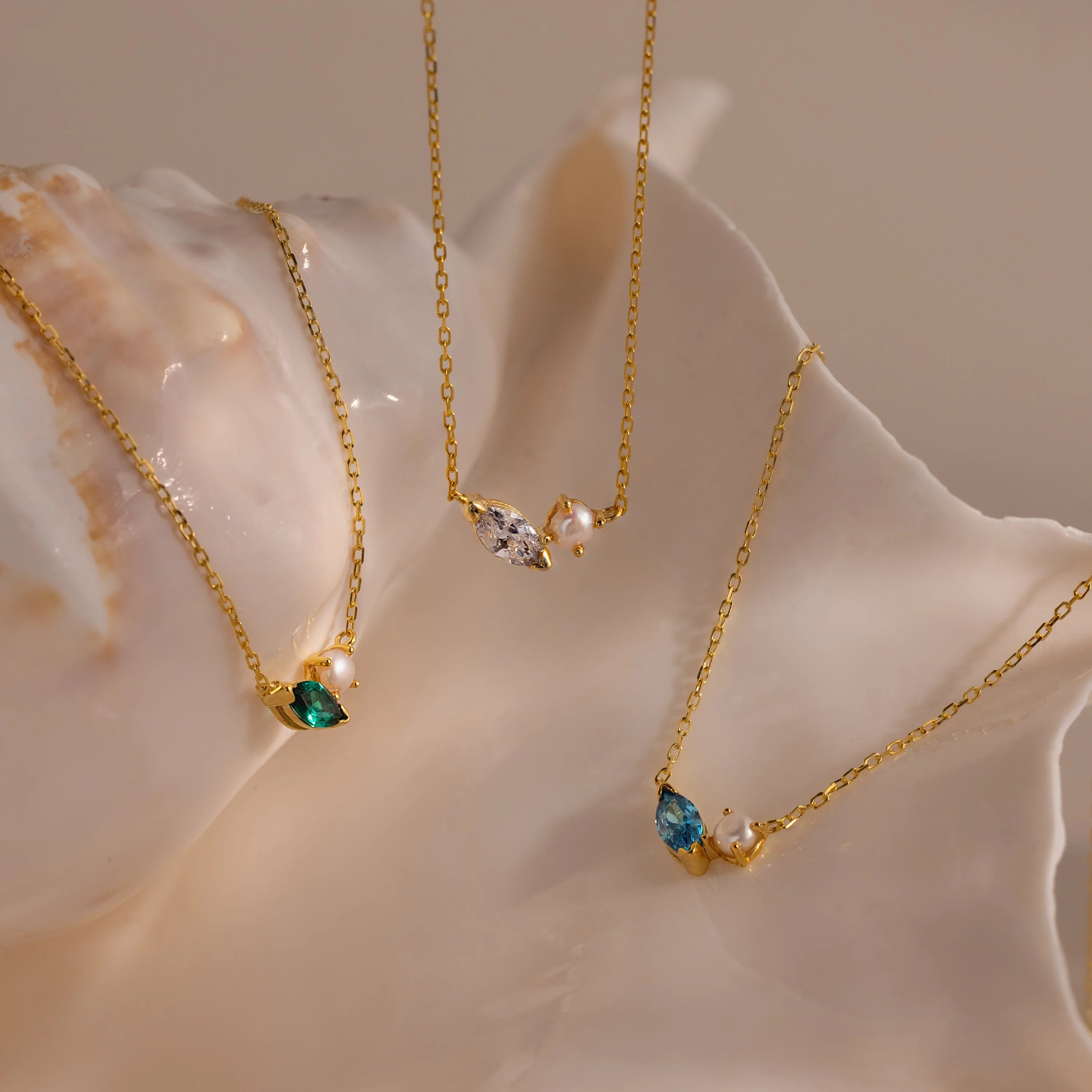 Marquise Birthstone Pearl Necklace Silver 18K Gold Plated