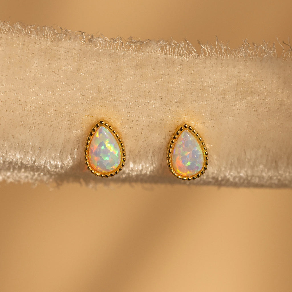 Opal Teardrop Studs Silver 18K Gold Plated