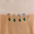 Emerald Heart Drop Studs Silver 18K Gold Plated