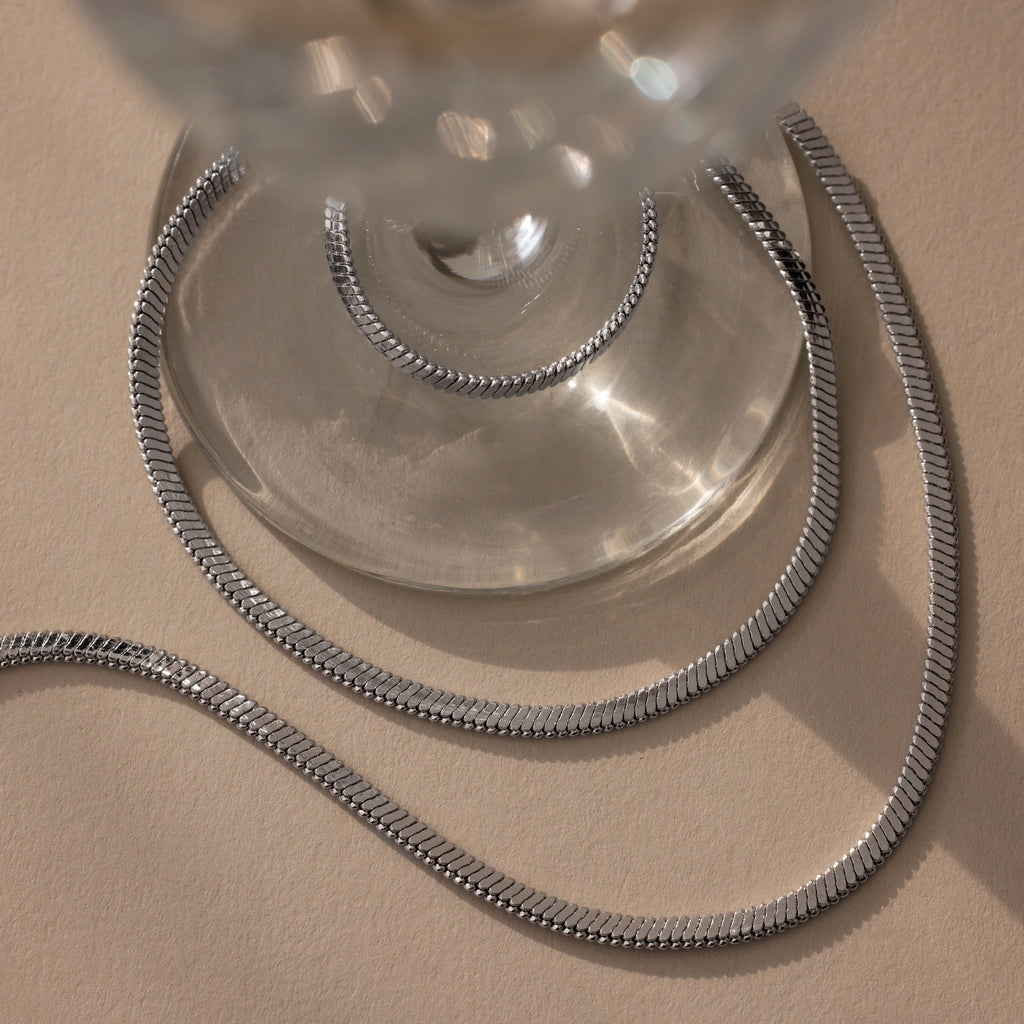 Bold Snake Chain Necklace Silver 18K Gold Plated