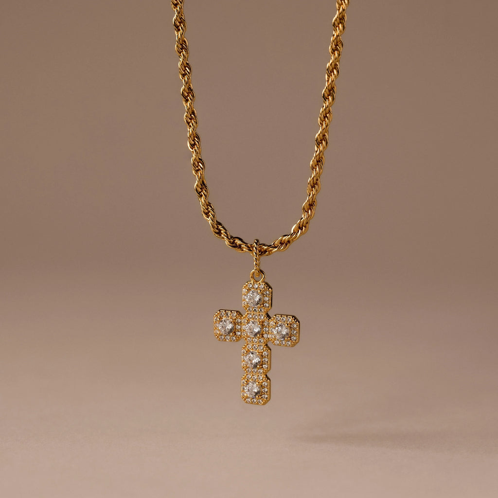 Diamond Cross Necklace Silver 18K Gold Plated