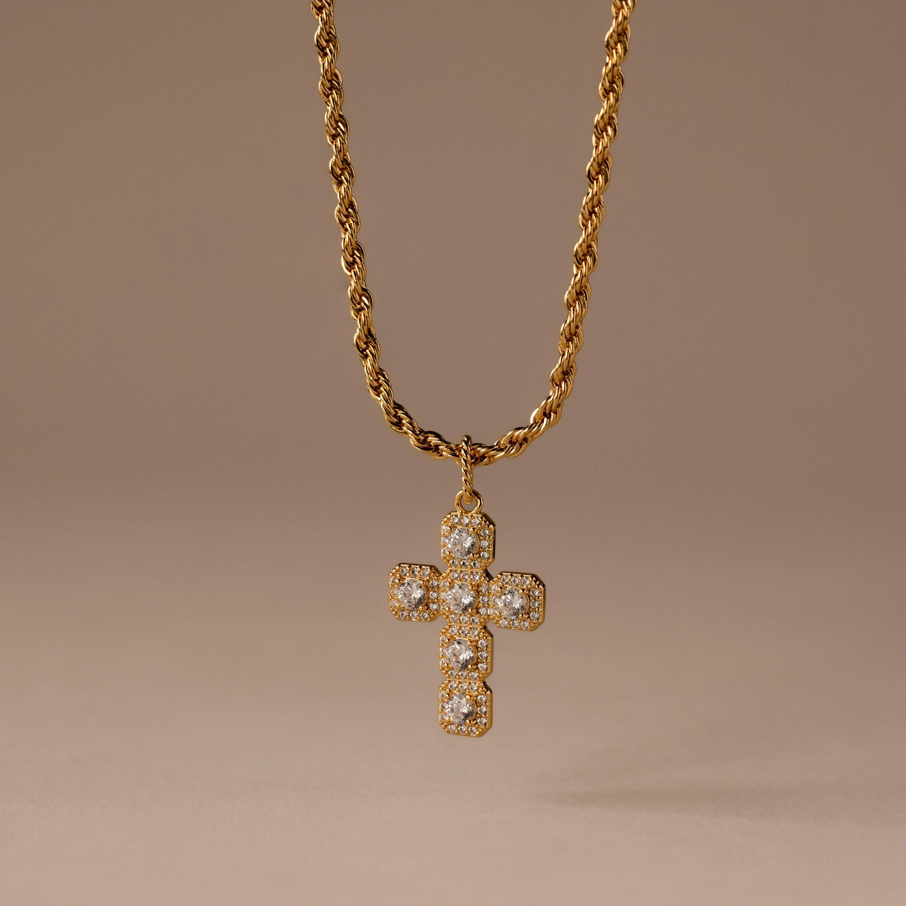Diamond Cross Necklace Silver 18K Gold Plated