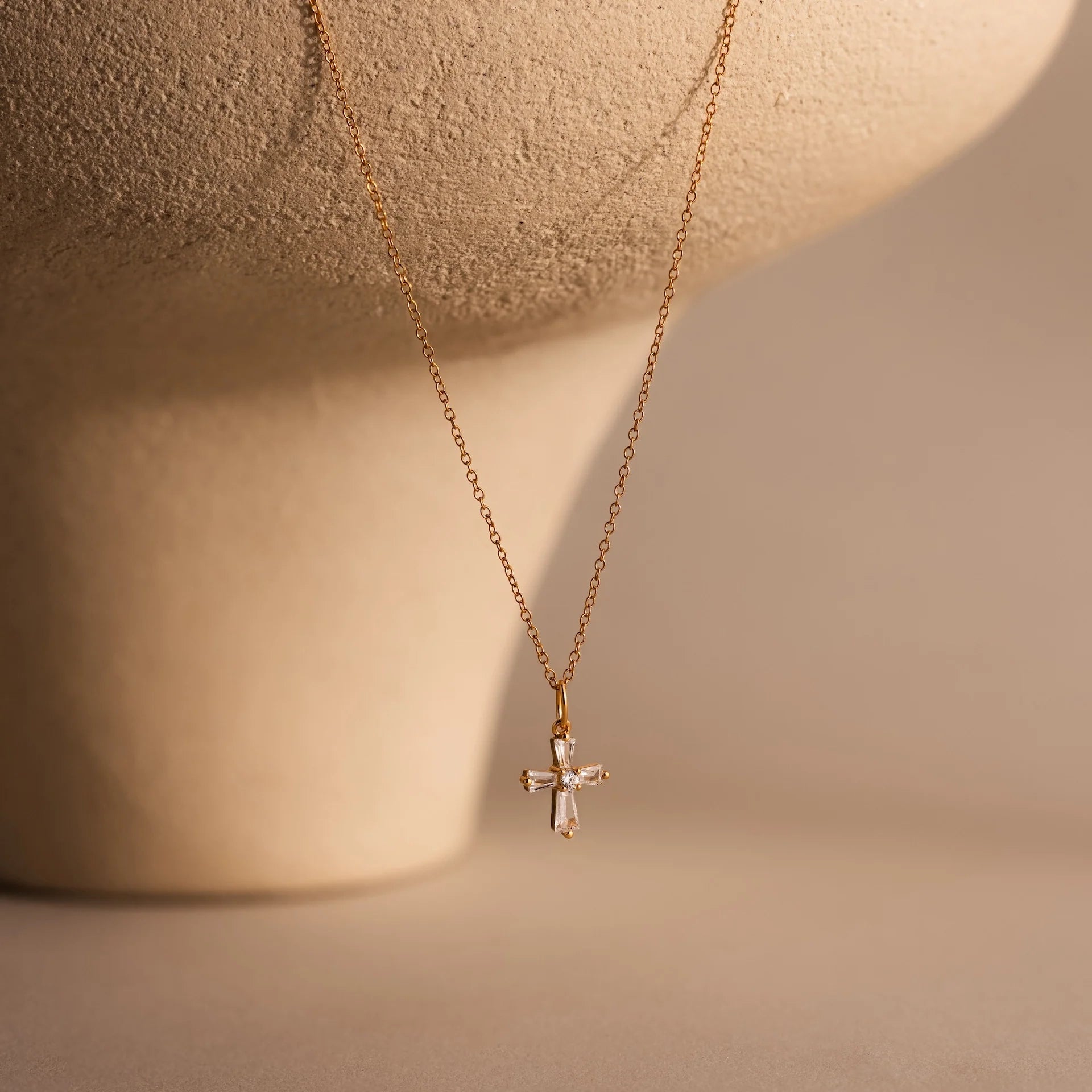 Diamond Art Deco Cross Necklace Silver 18K Gold Plated