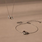Interlocking Opal Inlay Necklace and Bracelet Set Silver 18K Gold Plated