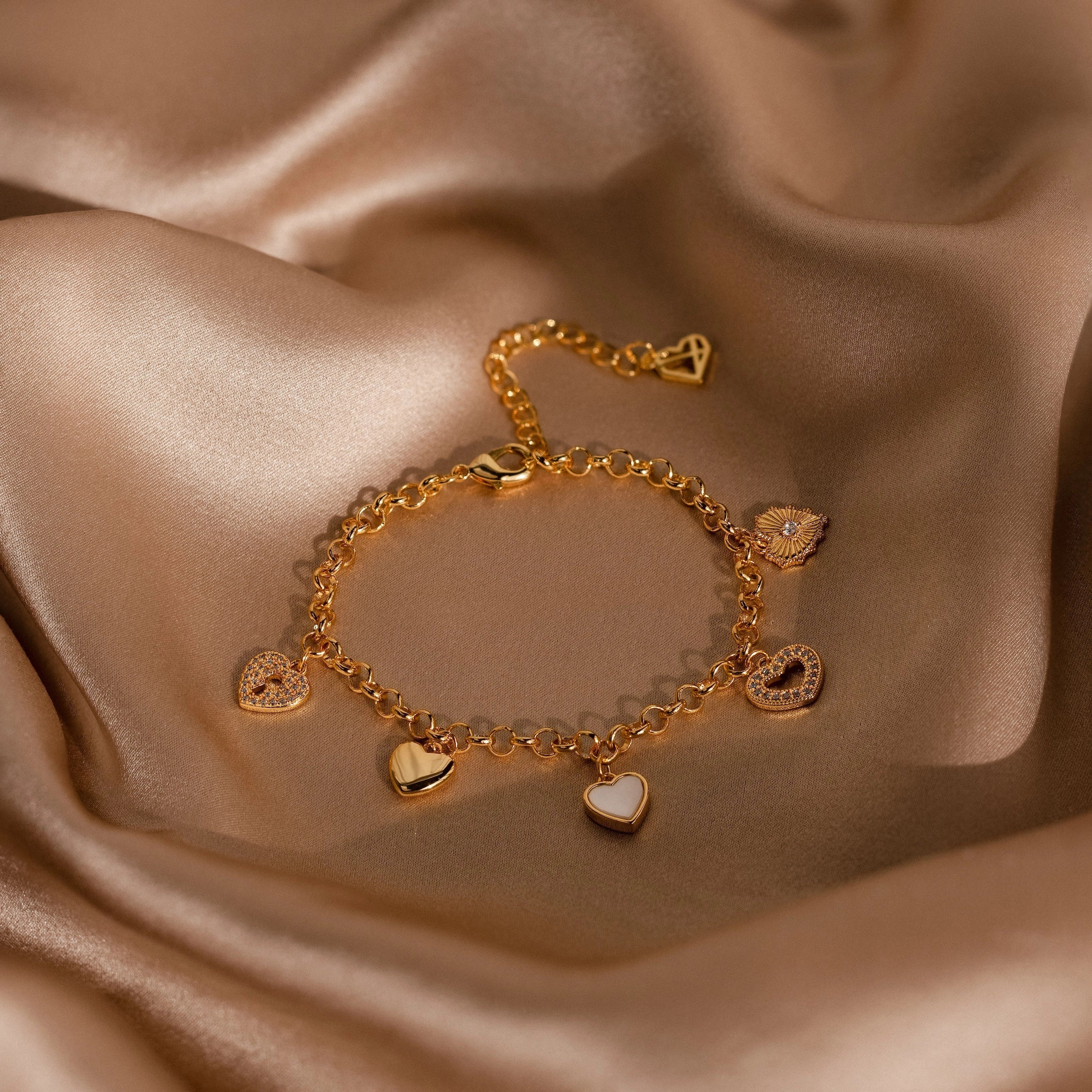 Heart Charm Bracelet Silver 18K Gold Plated