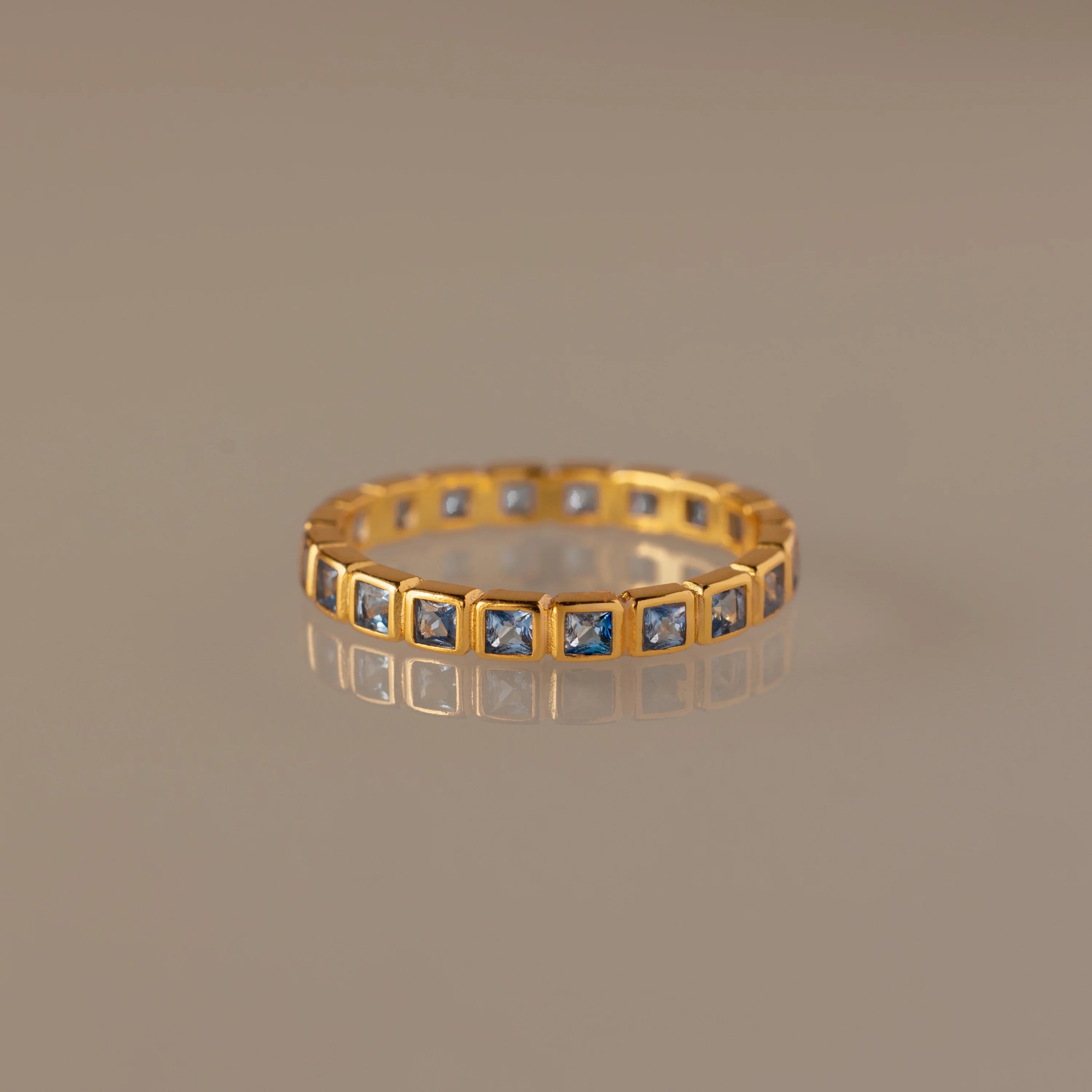 Blue Zircon Eternity Bezel Ring Silver 18K Gold Plated