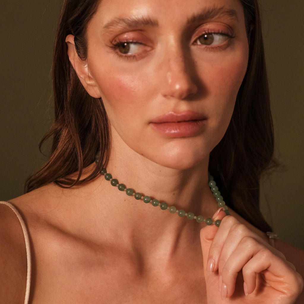 Green Aventurine Choker Necklace Silver 18K Gold Plated
