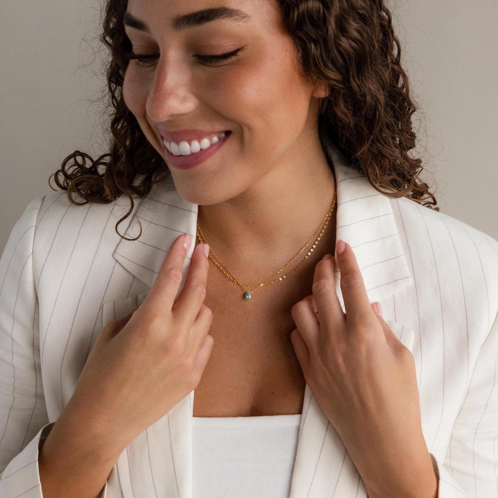 Pear-Cut Duo Layered Necklace Silver 18K Gold Plated
