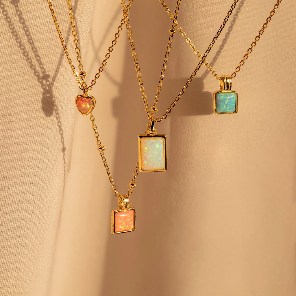 Pink Opal Pendant Necklace Silver 18K Gold Plated