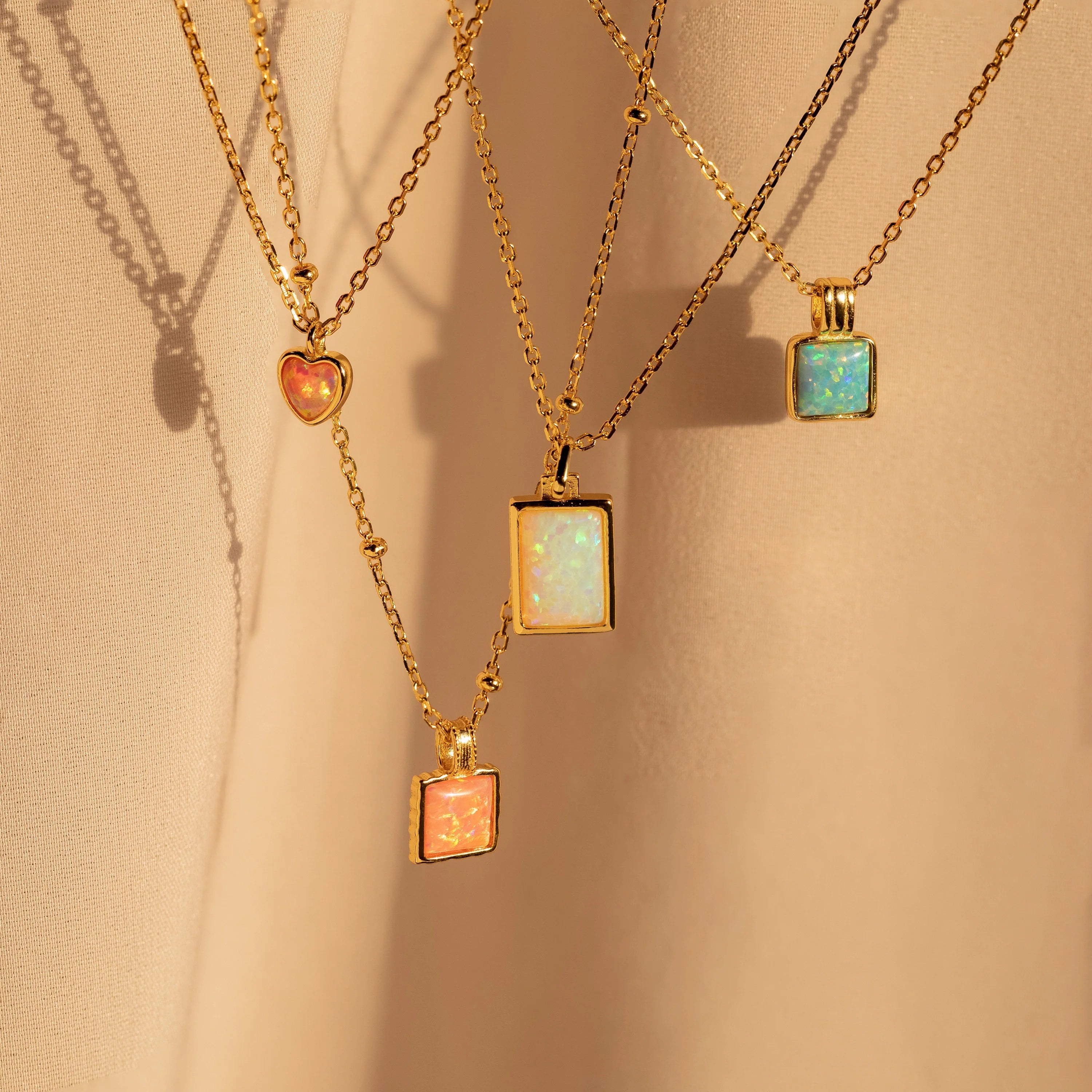 Pink Opal Pendant Necklace Silver 18K Gold Plated
