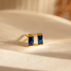 Baguette Birthstone Studs Silver 18K Gold Plated