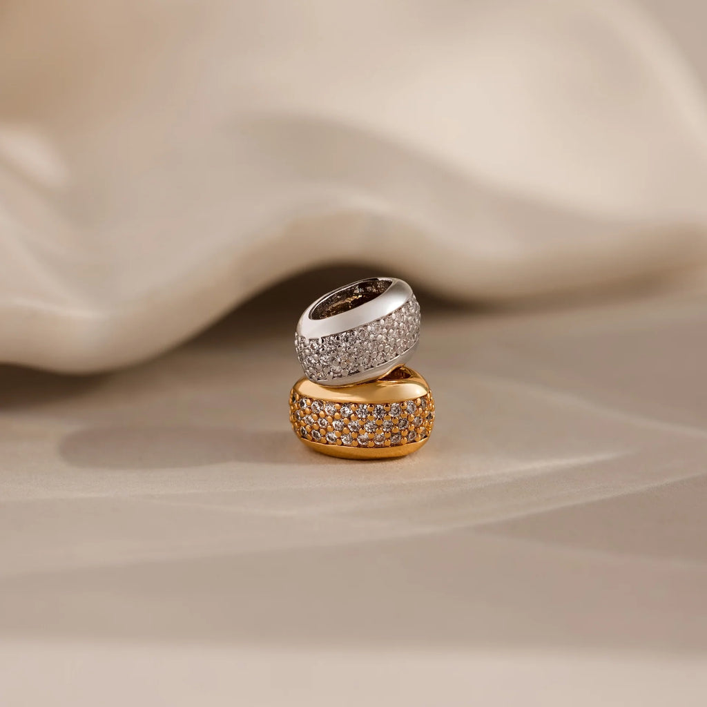 Diamonds Bold Pave Dome Spacer Charm Silver 18K Gold Plated