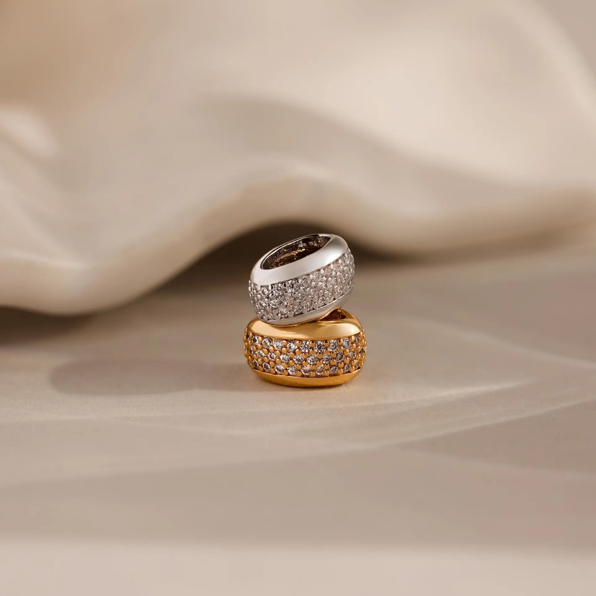 Diamonds Bold Pave Dome Spacer Charm Silver 18K Gold Plated