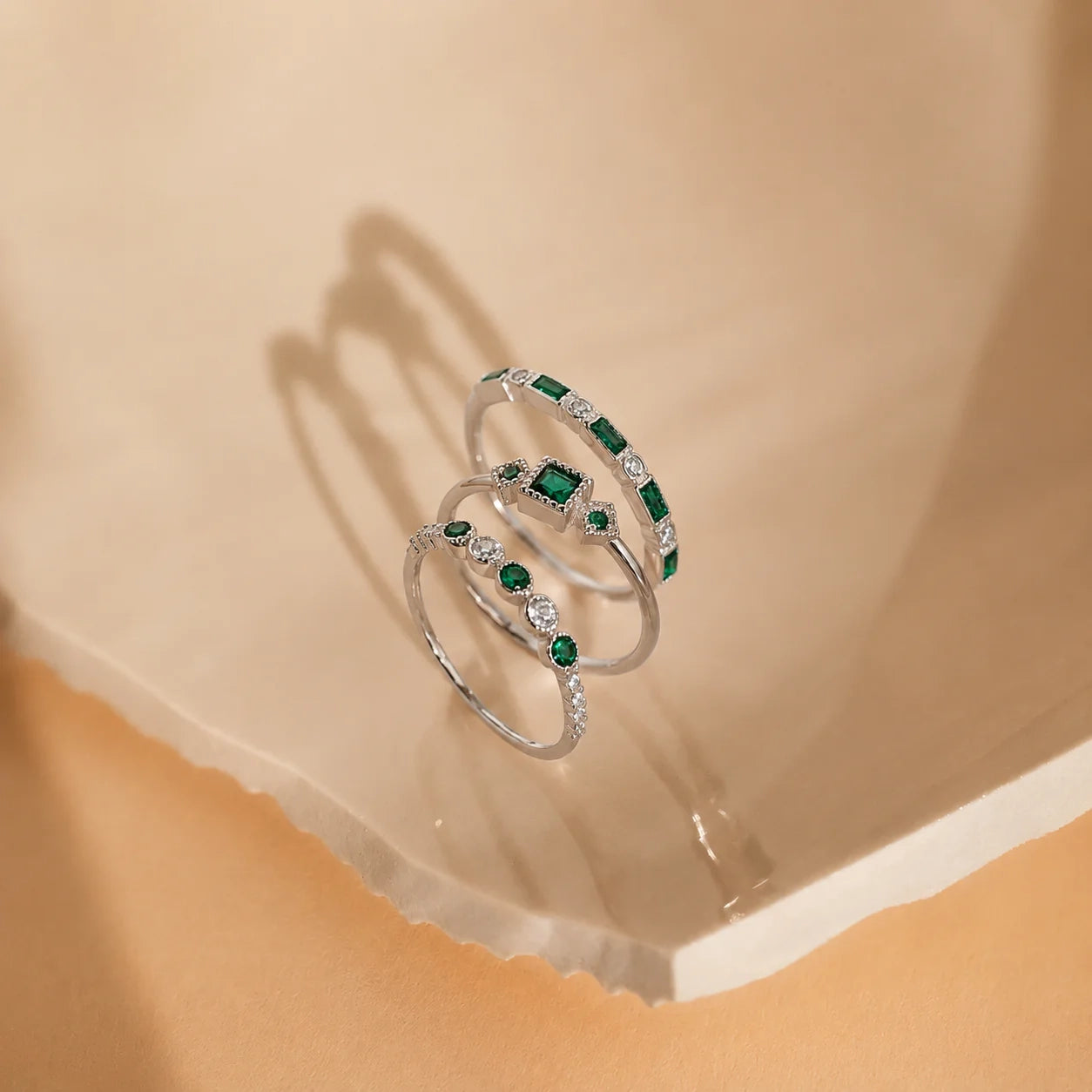 Emerald Stacking Ring Set