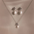 Freshwater Pearl Knot Necklace & Earrings Set  Silver 18K Gold Plated