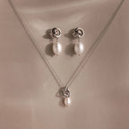 Freshwater Pearl Knot Necklace & Earrings Set  Silver 18K Gold Plated