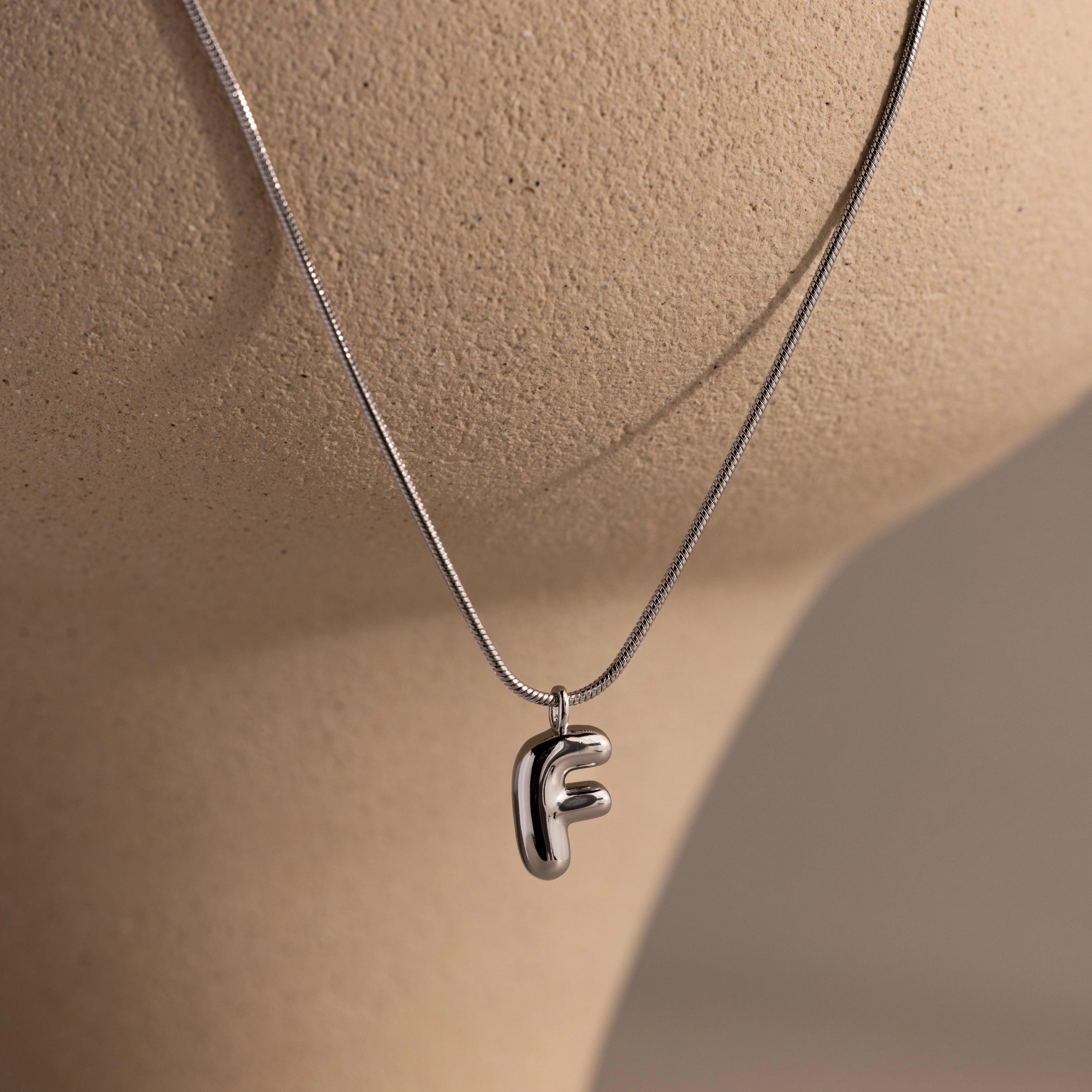 Bubble Letter Necklace Silver 18K Gold Plated
