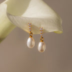 Diamond Pearl Droplet Earrings Silver 18K Gold Plated
