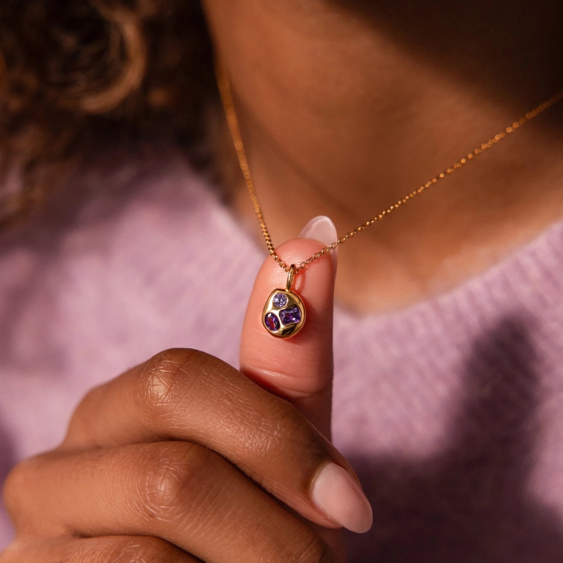 Alexandrite Mixed Shape Capsule Necklace Silver 18K Gold Plated