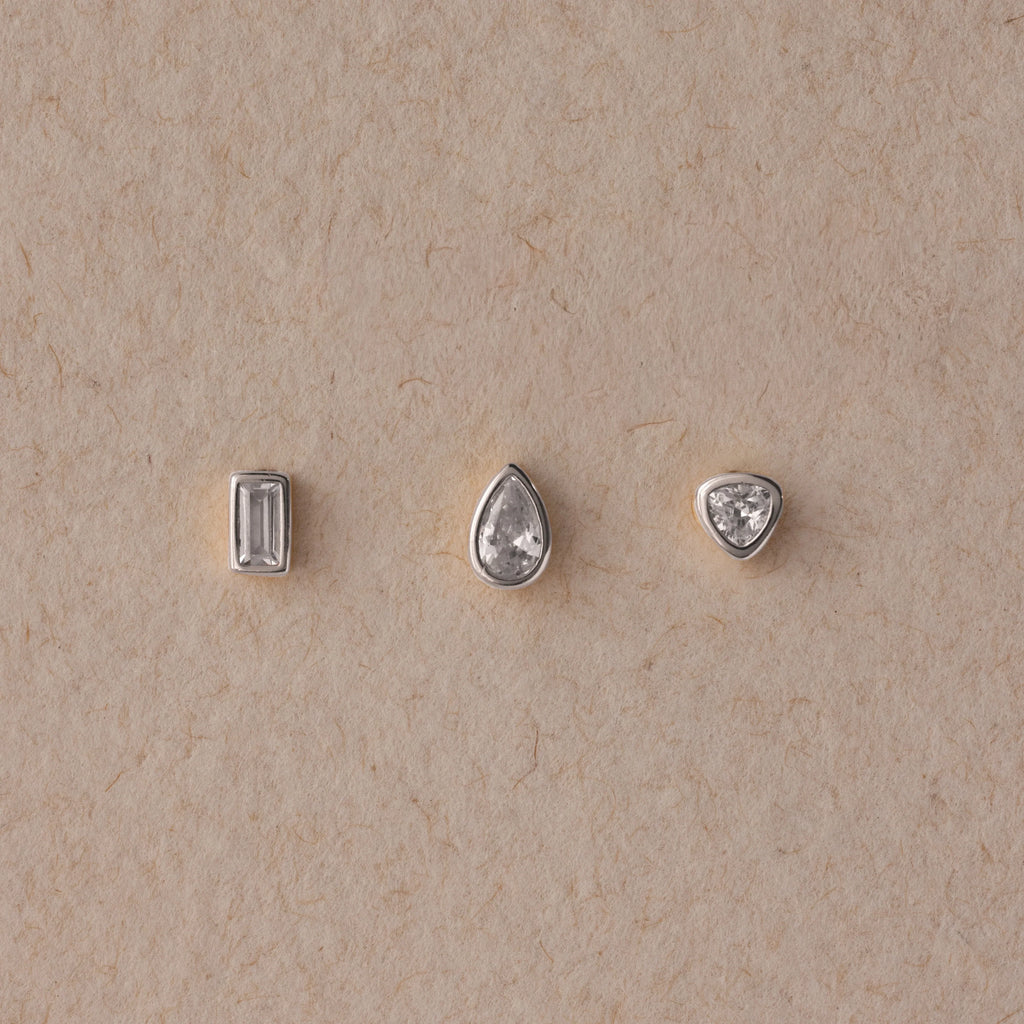 Diamond Bezel Flatback Studs Set Silver 18K Gold Plated