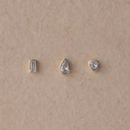 Diamond Bezel Flatback Studs Set Silver 18K Gold Plated