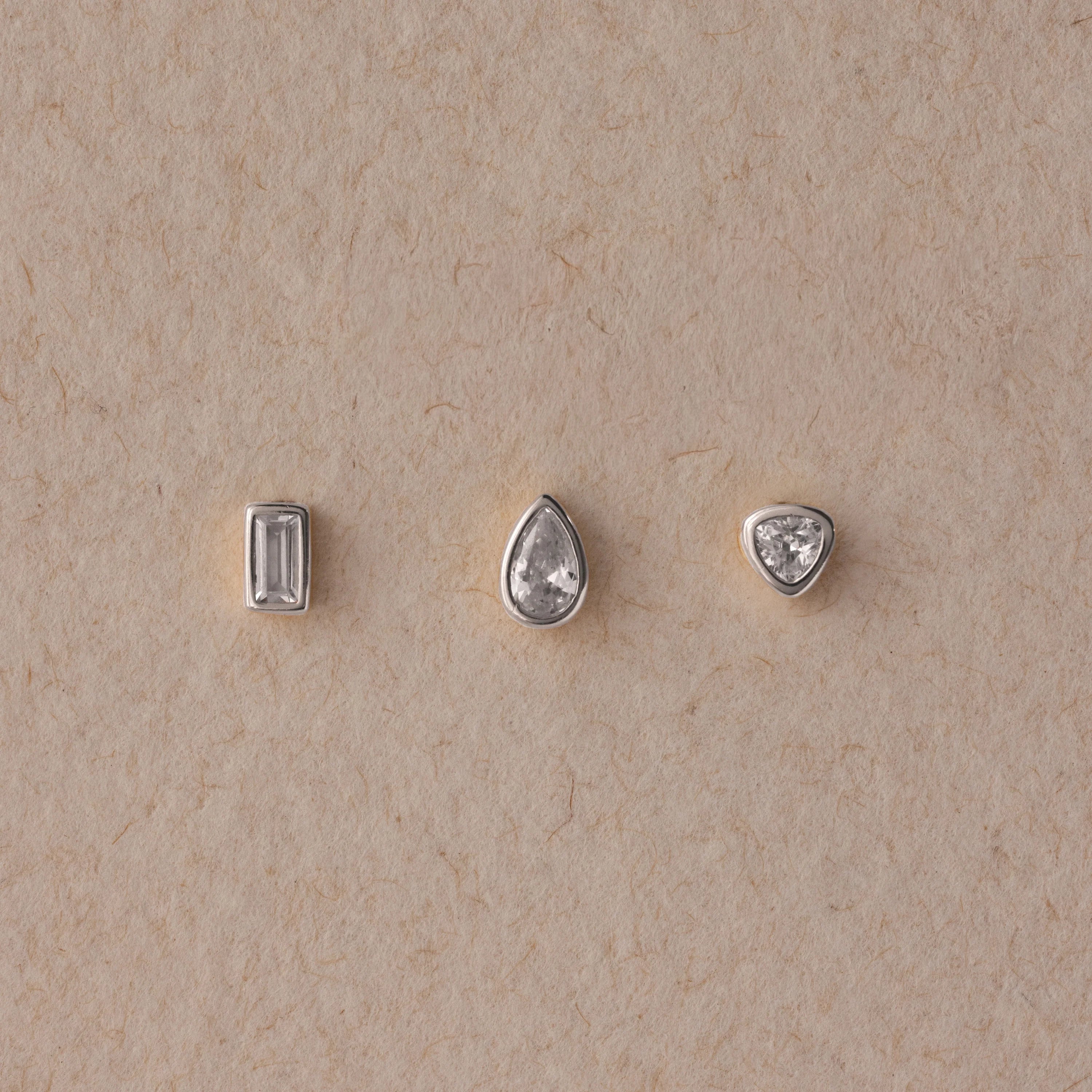 Diamond Bezel Flatback Studs Set Silver 18K Gold Plated