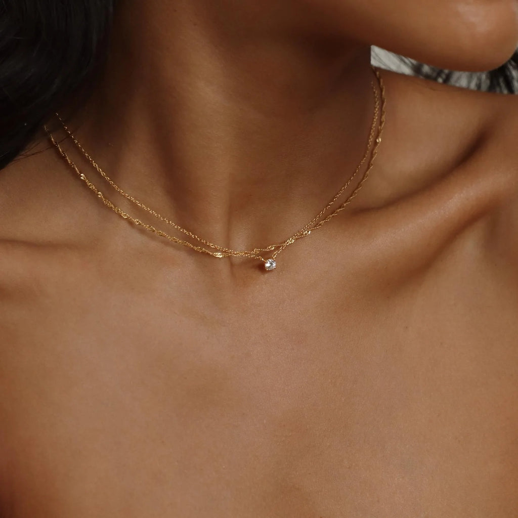 Dainty Diamond Necklace Silver 18K Gold Plated