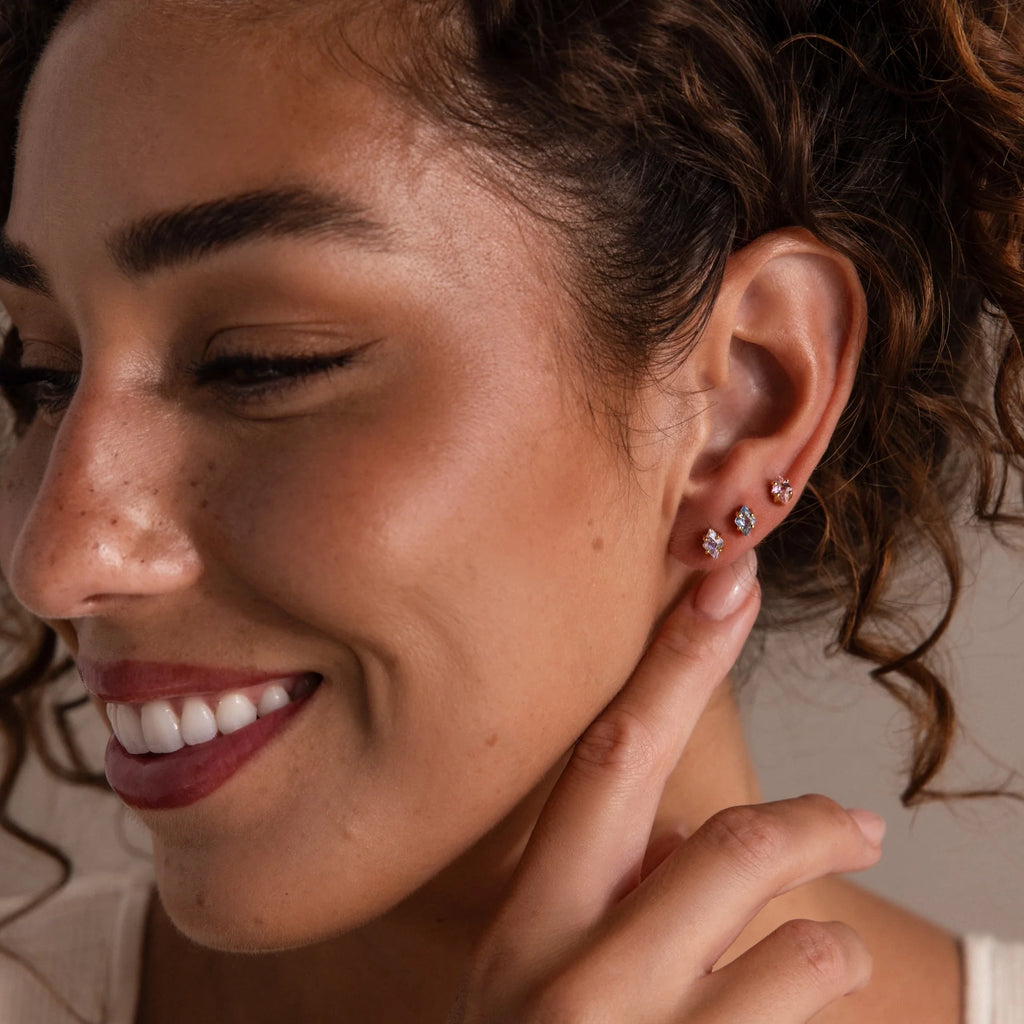 Birthstone Flatback Studs Silver 18K Gold Plated