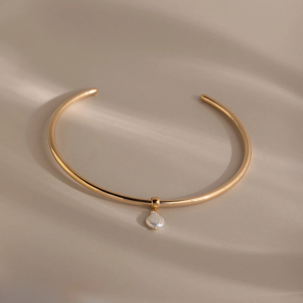 Pearl Cuff Choker Necklace Silver 18K Gold Plated