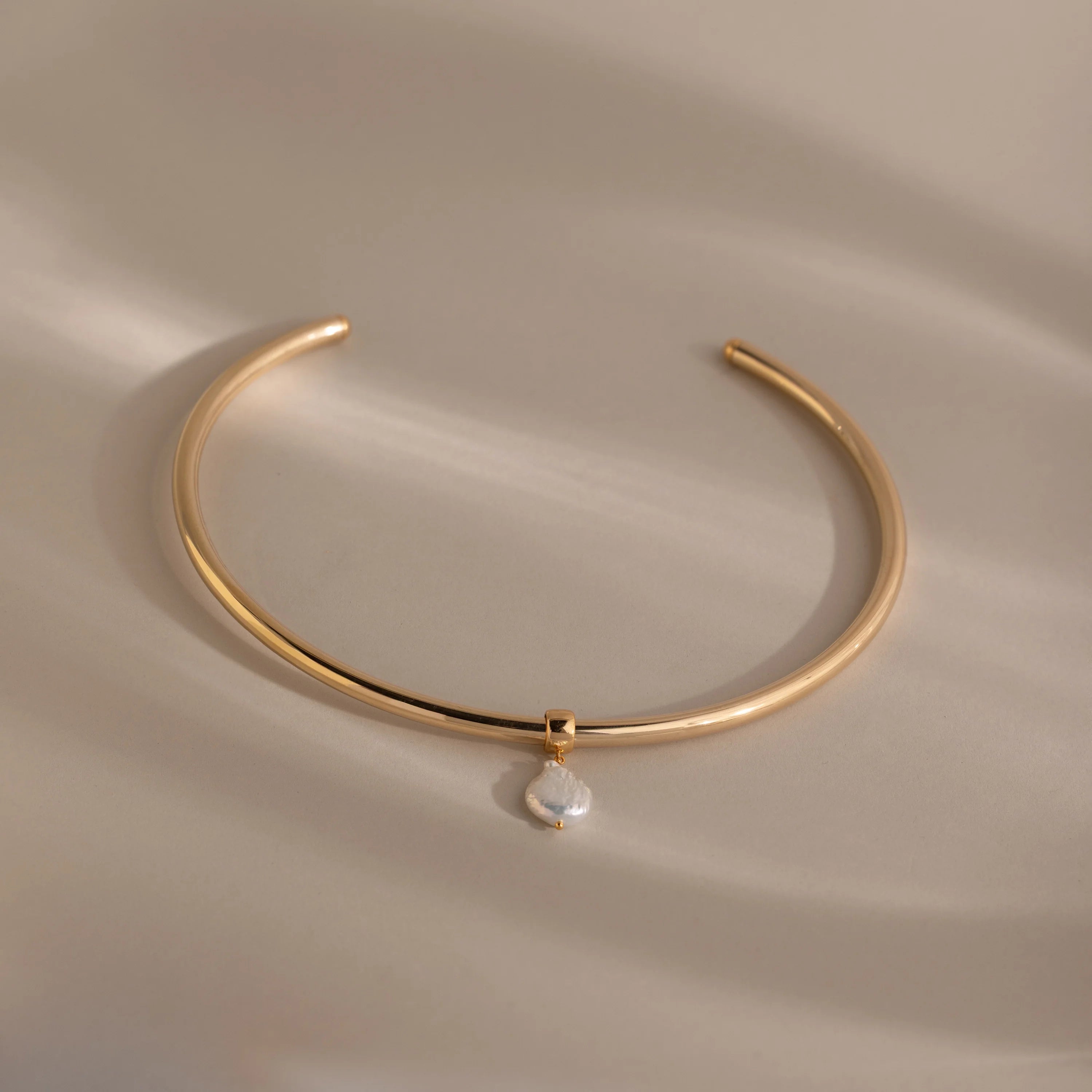Pearl Cuff Choker Necklace Silver 18K Gold Plated