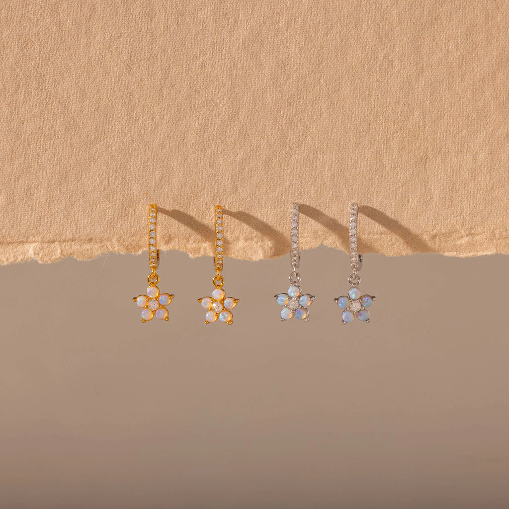 Opal Blossom Drop Huggies  Silver 18K Gold Plated