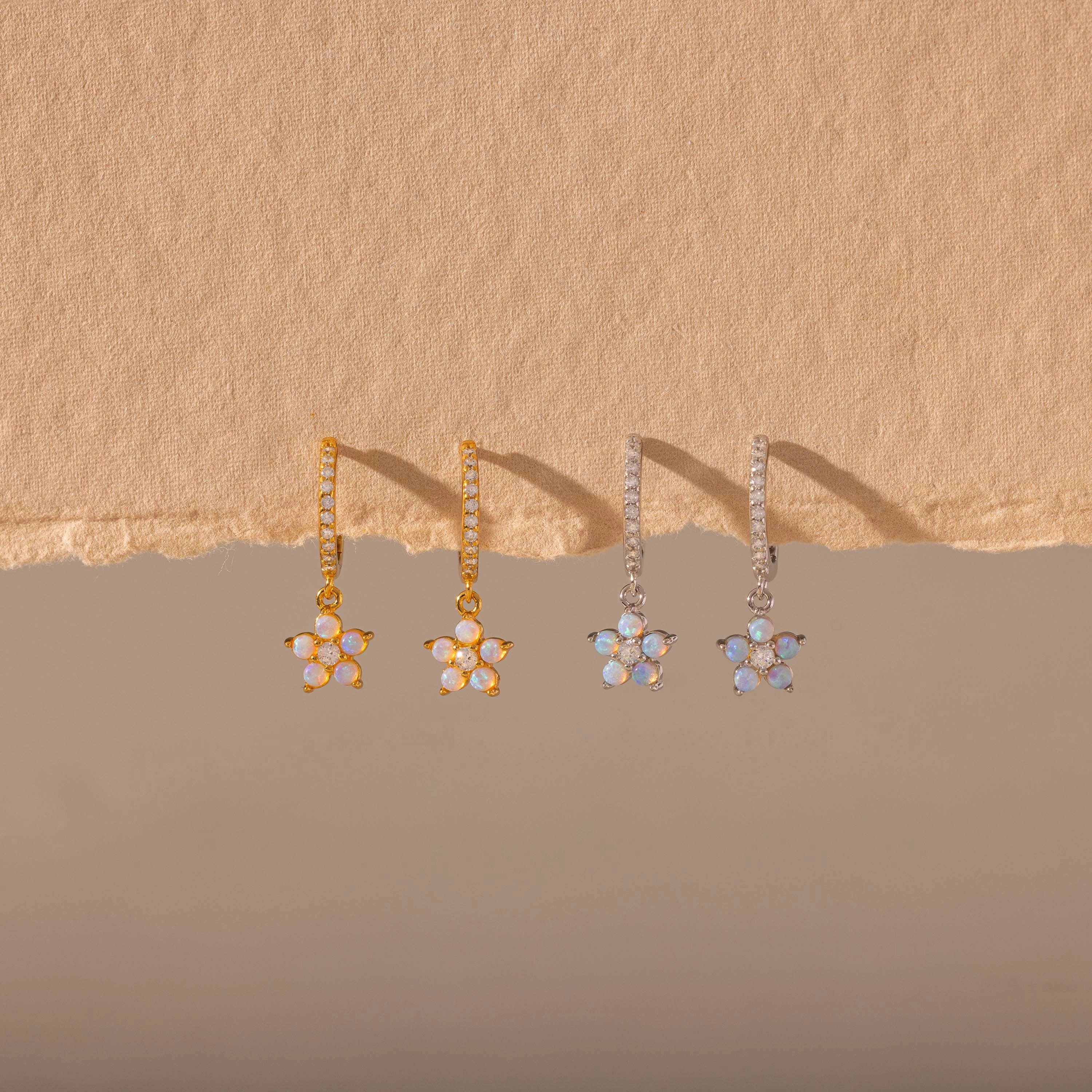 Opal Blossom Drop Huggies  Silver 18K Gold Plated
