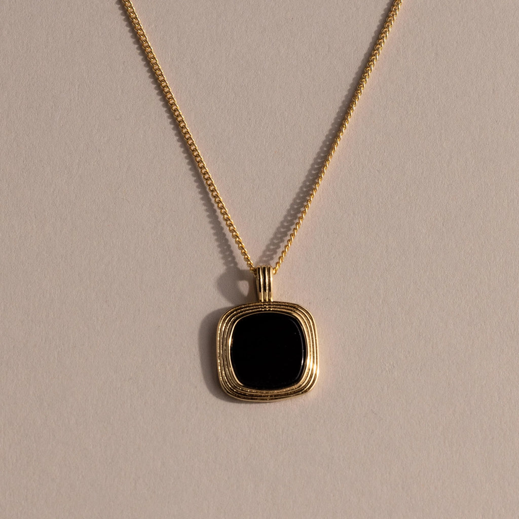 Square Onyx Necklace Silver 18K Gold Plated