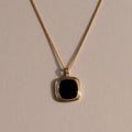 Square Onyx Necklace Silver 18K Gold Plated