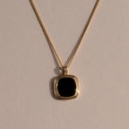 Square Onyx Necklace Silver 18K Gold Plated