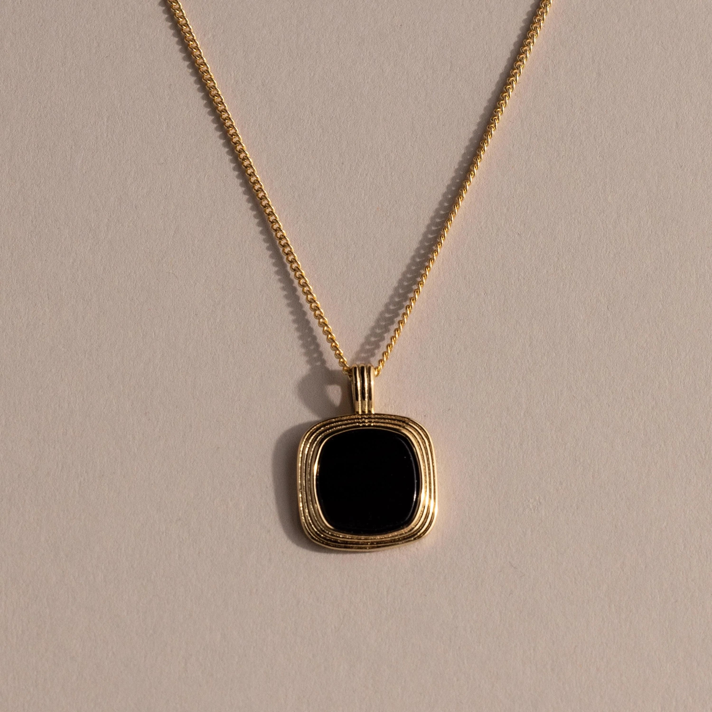 Square Onyx Necklace Silver 18K Gold Plated