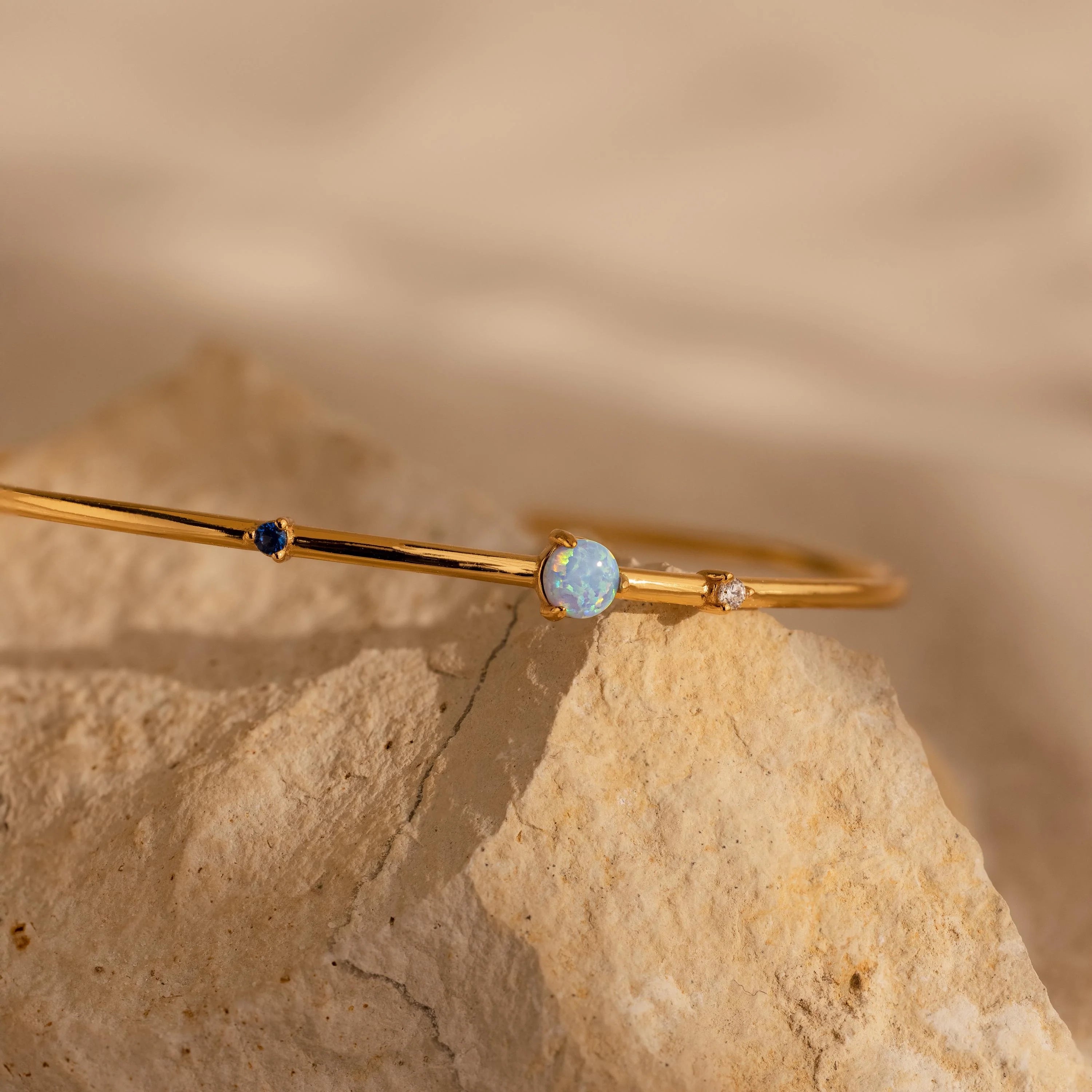 Opal & Diamond Cuff Bracelet Silver 18K Gold Plated