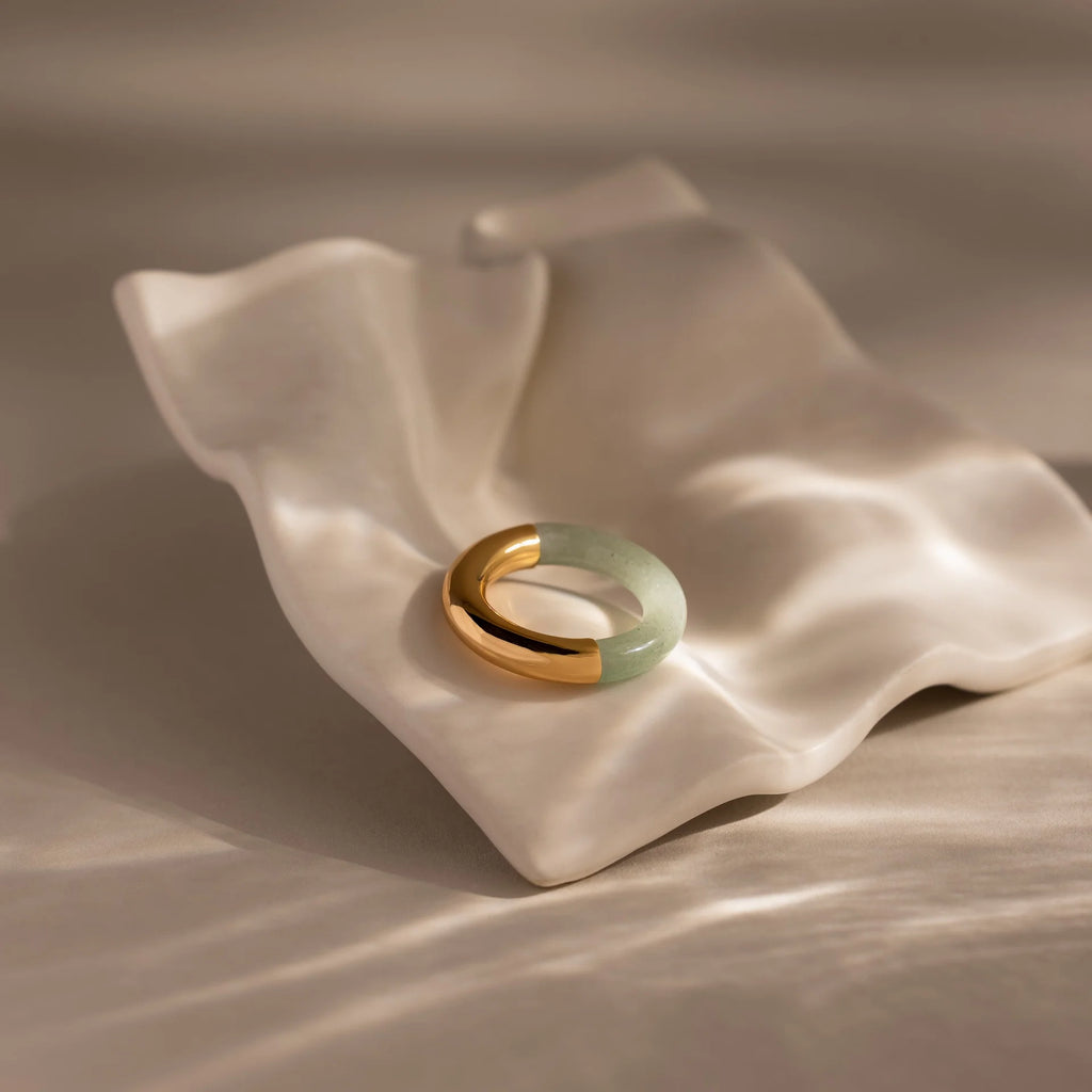 Half Jade Ring Silver 18K Gold Plated