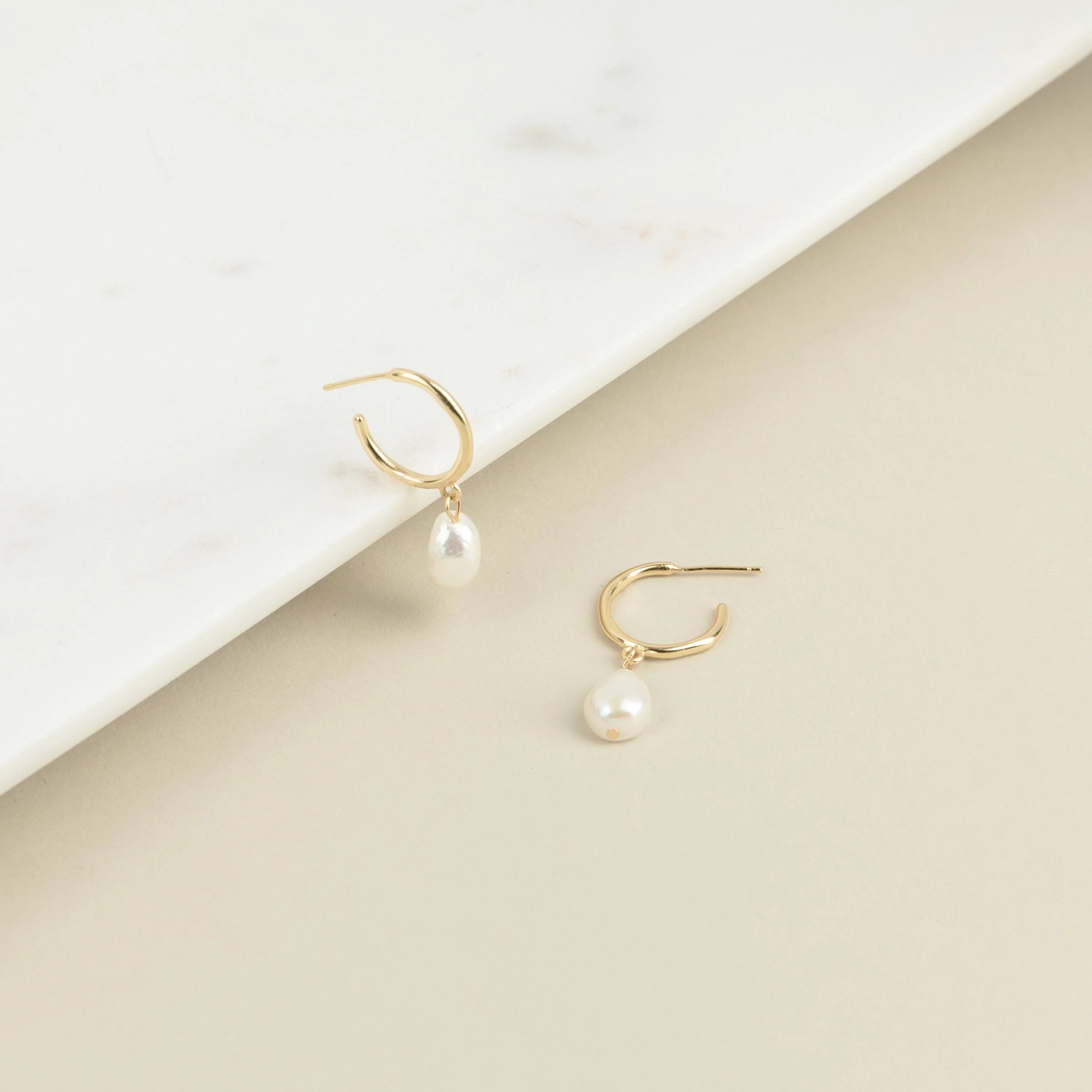 Margot Pearl Hoops Silver 18K Gold Plated