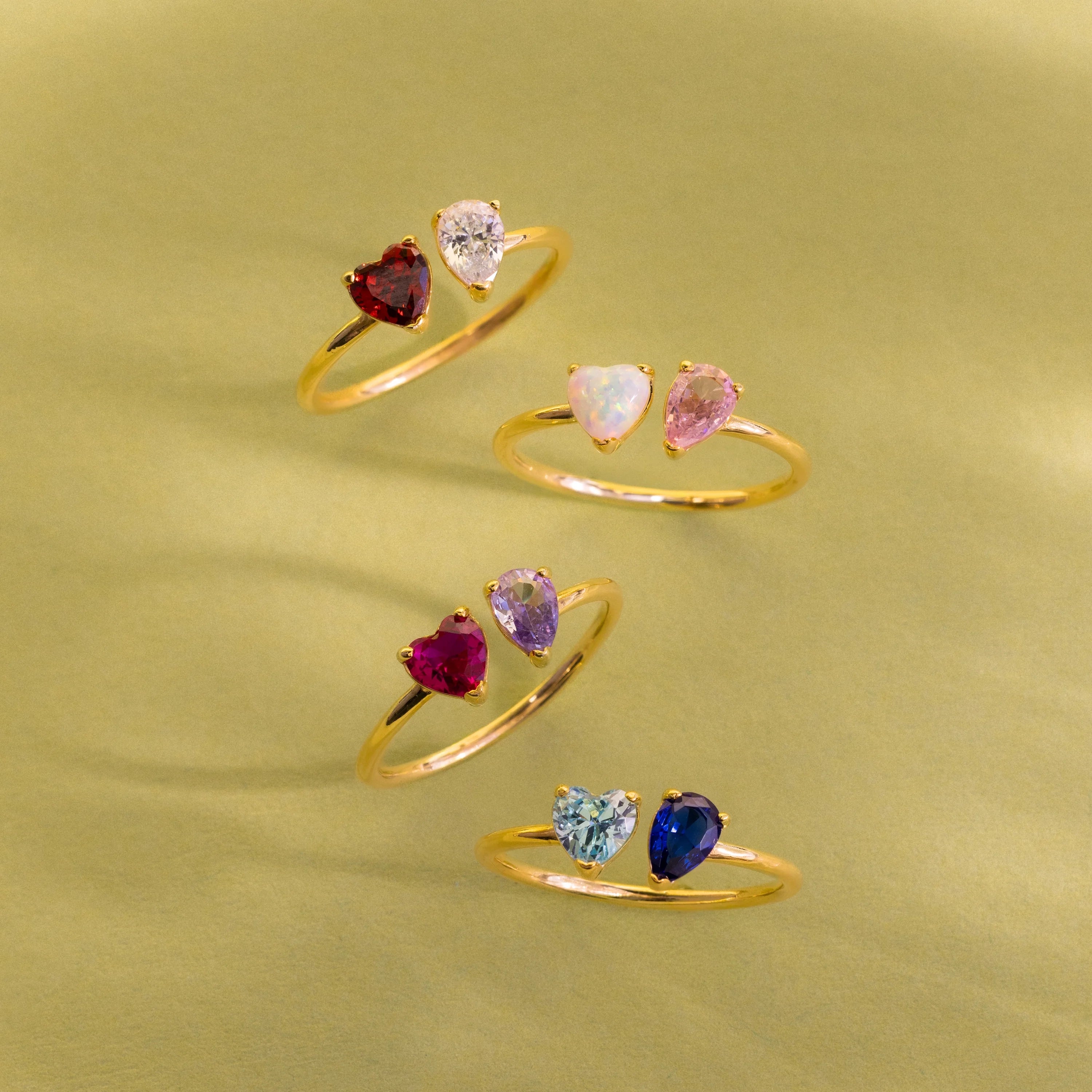 Toi et Moi Heart-Pear Cut Birthstone Ring Silver 18K Gold Plated